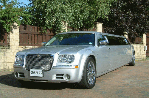 Chauffeur stretch silver Chrysler C300 Baby Bentley limo hire in Sheffield, Rotherham, Doncaster, Chesterfield, South Yorkshire