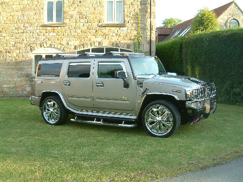 Chauffeur driven chrome Baby Hummer H2 hire in Sheffield, Rotherham, Doncaster, Chesterfield, South Yorkshire