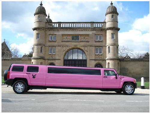 Chauffeur stretch pink Hummer limousine hire in Nottingham, Derby, Nottinghamshire, Derbyshire, Midlands.