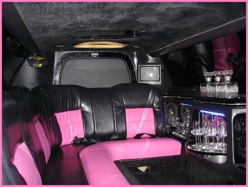 Chauffeur stretch pink limo hire interior in UK